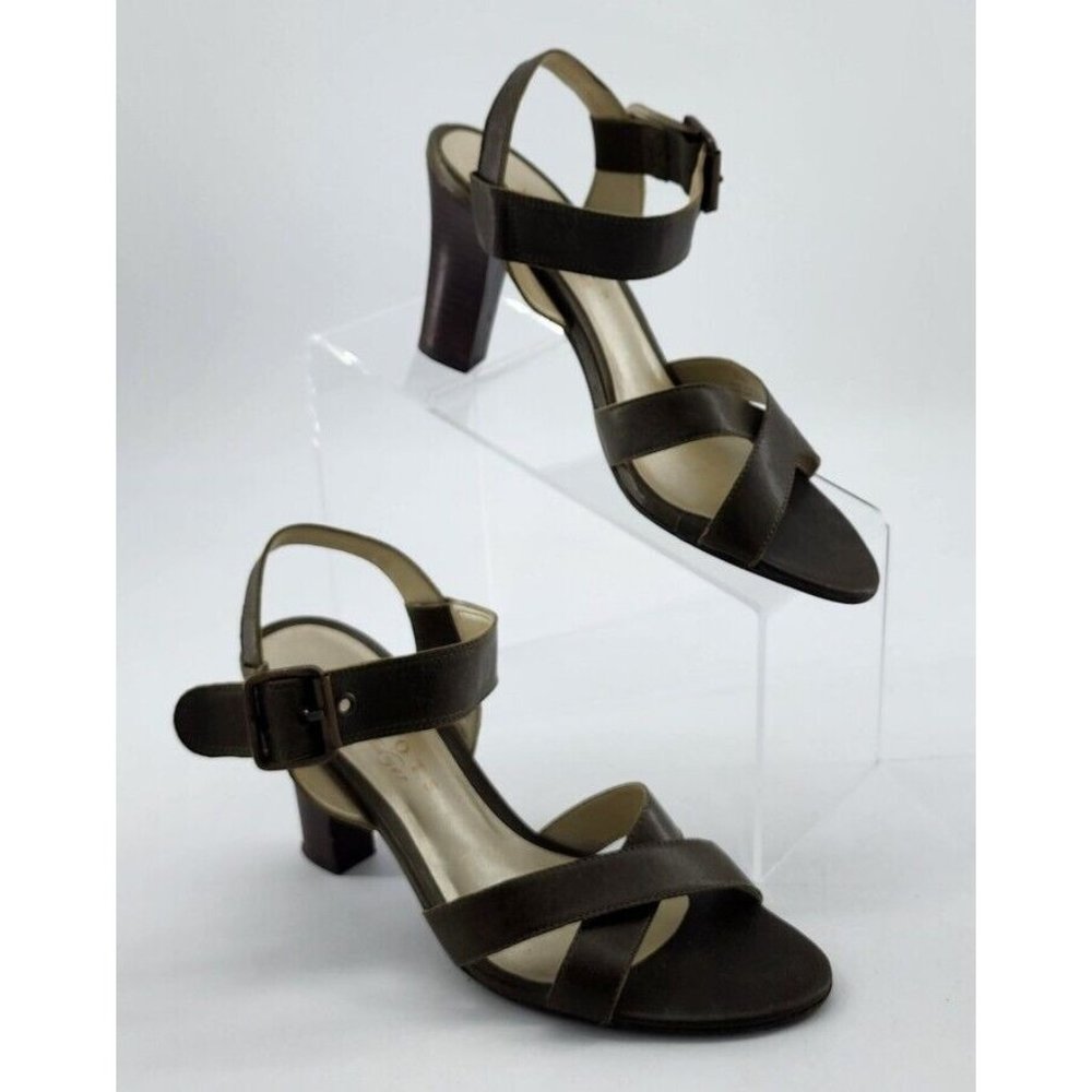 Talbots Womens Leather Buckle Ankle Strap Heels Open Toe Sandals Green Size 6.5B
